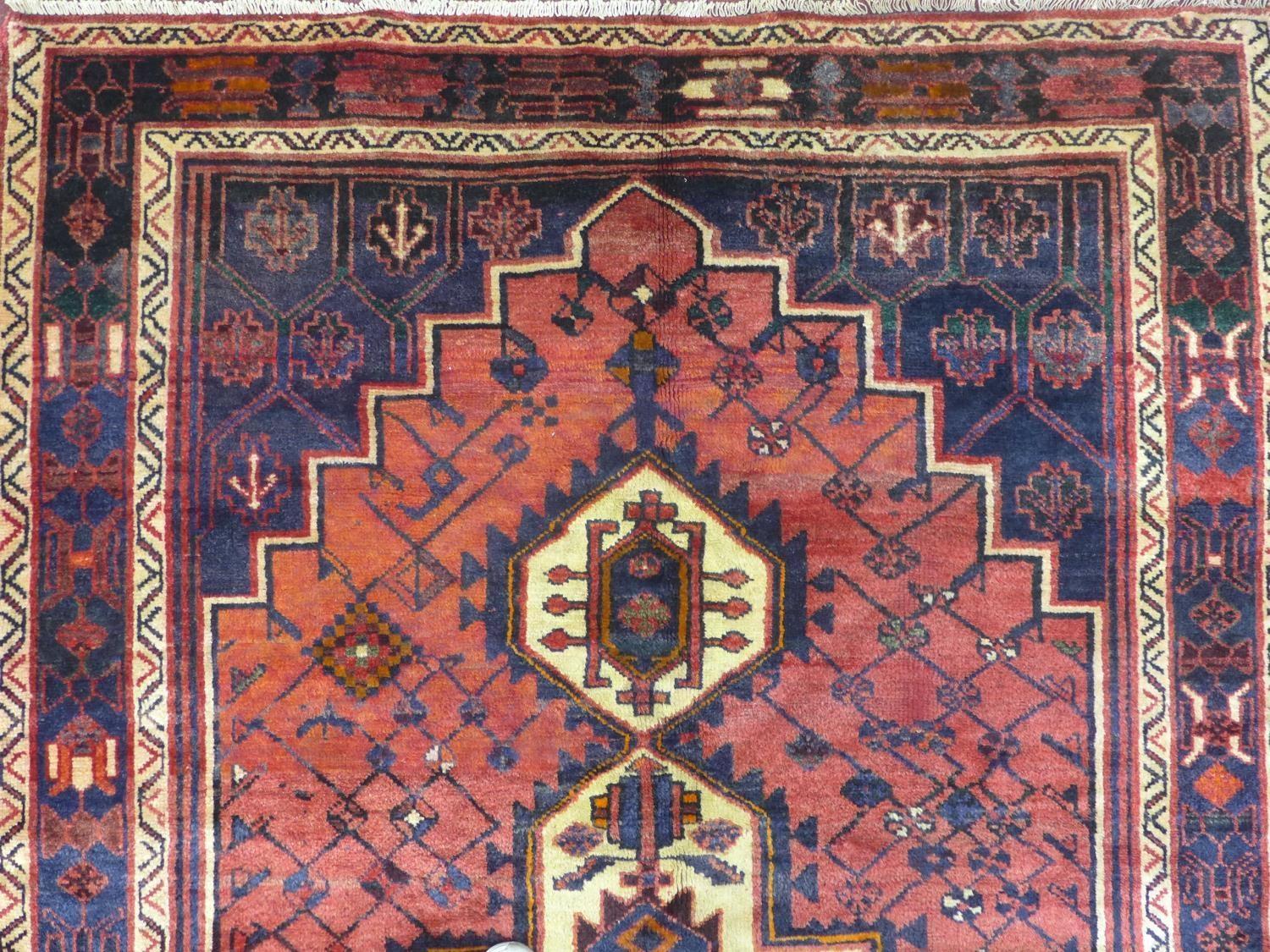 A north west Persian Afshar rug, 240cm x 160cm, triple polo medallion, with repeating geometrical - Image 4 of 5