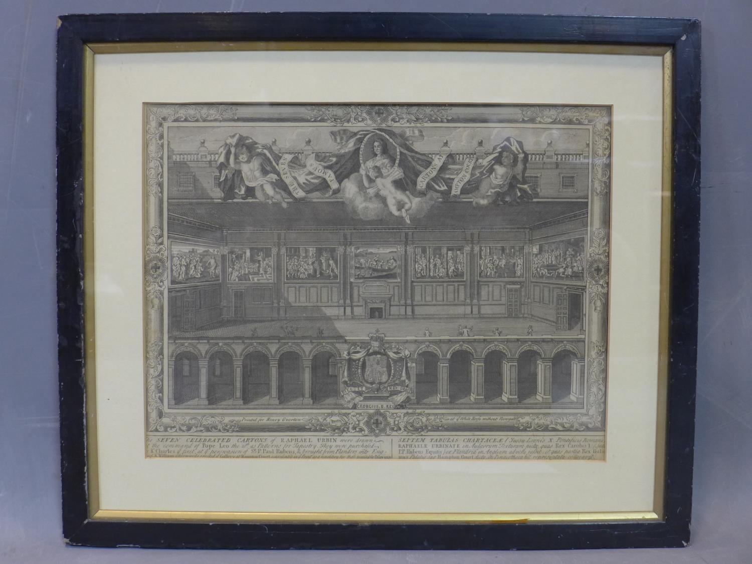 An antique print of an 18th century engraving of 'The Seven Famous Cartons at Hampton Court', the - Image 2 of 2