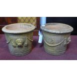 Two stoneware pots with lion head decoration, H.27cm Diameter 53cm