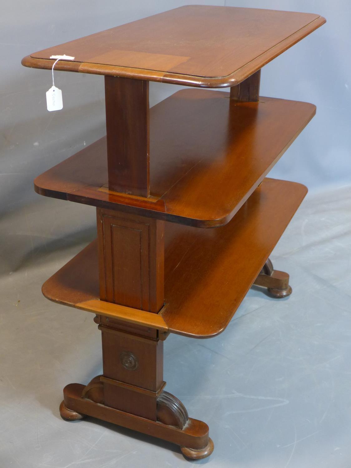 A 19th century mahogany three tier metamorphic buffet, on carved supports joined by turned - Image 3 of 4