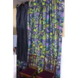A pair of lined curtains in black cotton and floral fabric designed by Josef Frank and made by