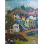 British school 20th century, View of a town, oil on canvas, signed, 52 x 47 cm