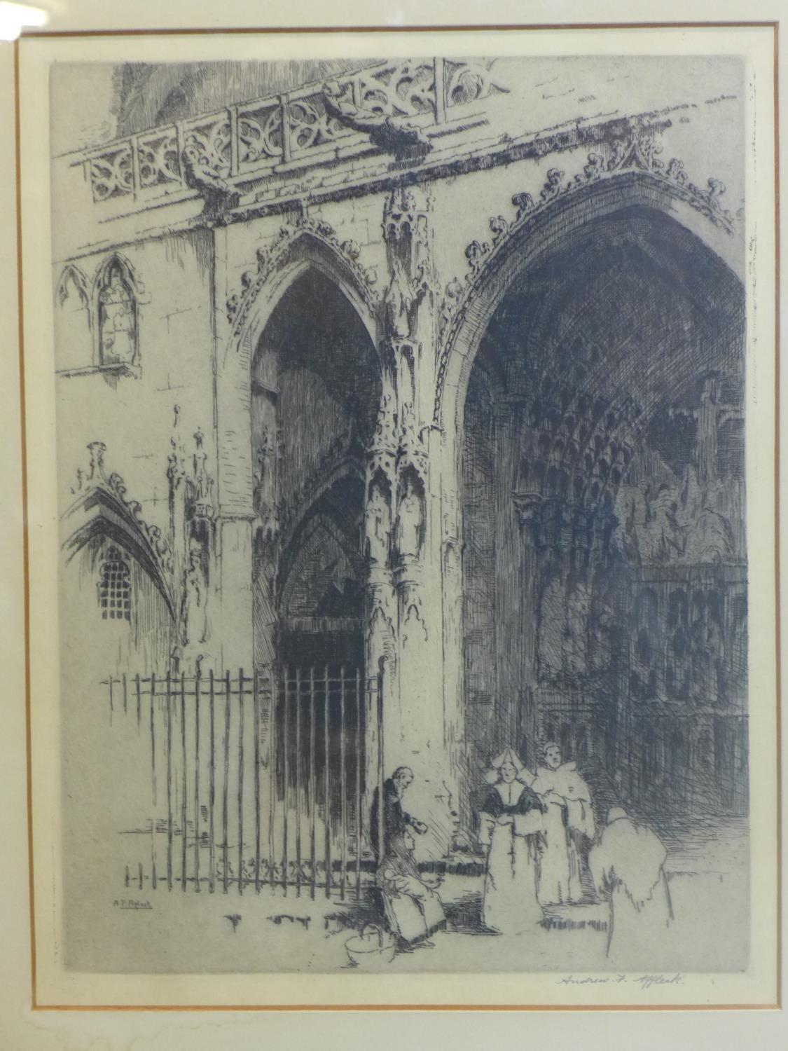 Andrew Fairbairn Affleck, (1874 - 1935), Gothic Cathedral, etching, signed, framed and glazed, 54