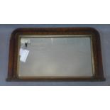 An inlaid walnut overmantle mirror, 43 x 72cm