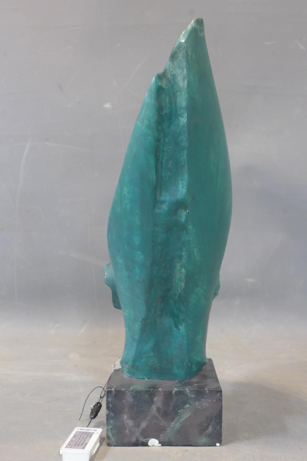 A turquoise cast plaster Egyptian style head, indistinctly signed to reverse, on faux marble cast - Image 3 of 5