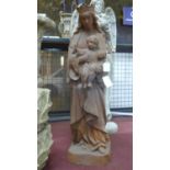 A cast iron statue of Mary holding an infant Jesus, H.94cm