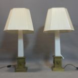 A pair of French obelisk table lamps with bronze bases, 1980's