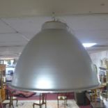A set of 4 large vintage industrial aluminium light shades, diameter 49 cm