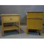 A contemporary oak bedside chest of two drawers, H.65 W.42 D.58cm, and an oak bedside cabinet,