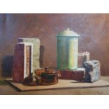 Kenneth Brundle FRIBA (contemporary British school), An oil sketch of a still life of ceramic