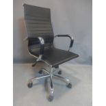 Eames style black leather swivel office chair