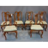 Set of six Georgian walnut dining chairs with Urn Shape splat backs, balloon shaped seats, on
