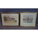 Dorrit Dekk (1917 ? 2014), two watercolours of a French chateau and a view of Venice, signed, framed