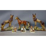 Three 1960's ceramic figures of dogs and a horse and three small children (6)