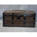 Antique Late Dome-Top Steamer trunk, crocodile/alligator skin with and metal binding