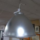 A set of 4 large vintage industrial aluminium light shades, diameter 54 cm