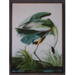 A framed reproduction on canvas of a crane from Audubon?