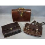 A leather Gladstone bag and two leather bags (one with shoulder strap) (3)