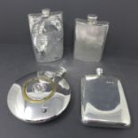 A Victorian silver plated hip flask and 3 others.