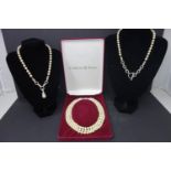 Camrose & Kross JBK faux pearls three strand in box together with two strand faux pearls with