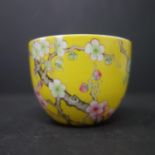 A Chinese famille rose Yongzheng style teacup, decorated Chinese inscription and cherry blossoms