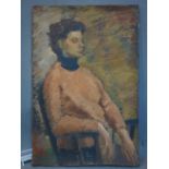 20th century British school, Portrait of a woman sitting, oil con canvas, 62 x 40 cm