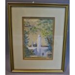 20th century British school watercolour of a white mosque, framed and glazed 28 x 22 cm