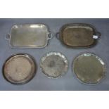 A collection of five silver plated trays