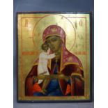 A large Russian icon of the Vladimirskaya Mother of God, egg tempera on wood panel, gilt background,