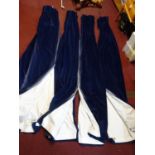 Two pairs of blue velvet curtains, approx. 230 x 180cm each curtain