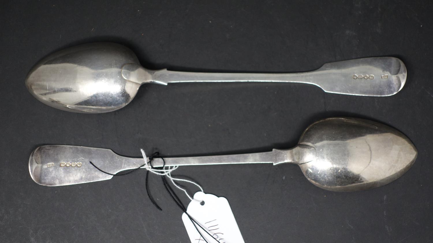 Two Victorian silver fiddle pattern serving spoons, London 1861, total weight approx. 6.81 troy oz - Image 2 of 3