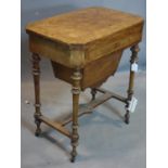 Victorian inlaid burr walnut sewing table, W.69, D. 44, H.72 cm, ca. 1850