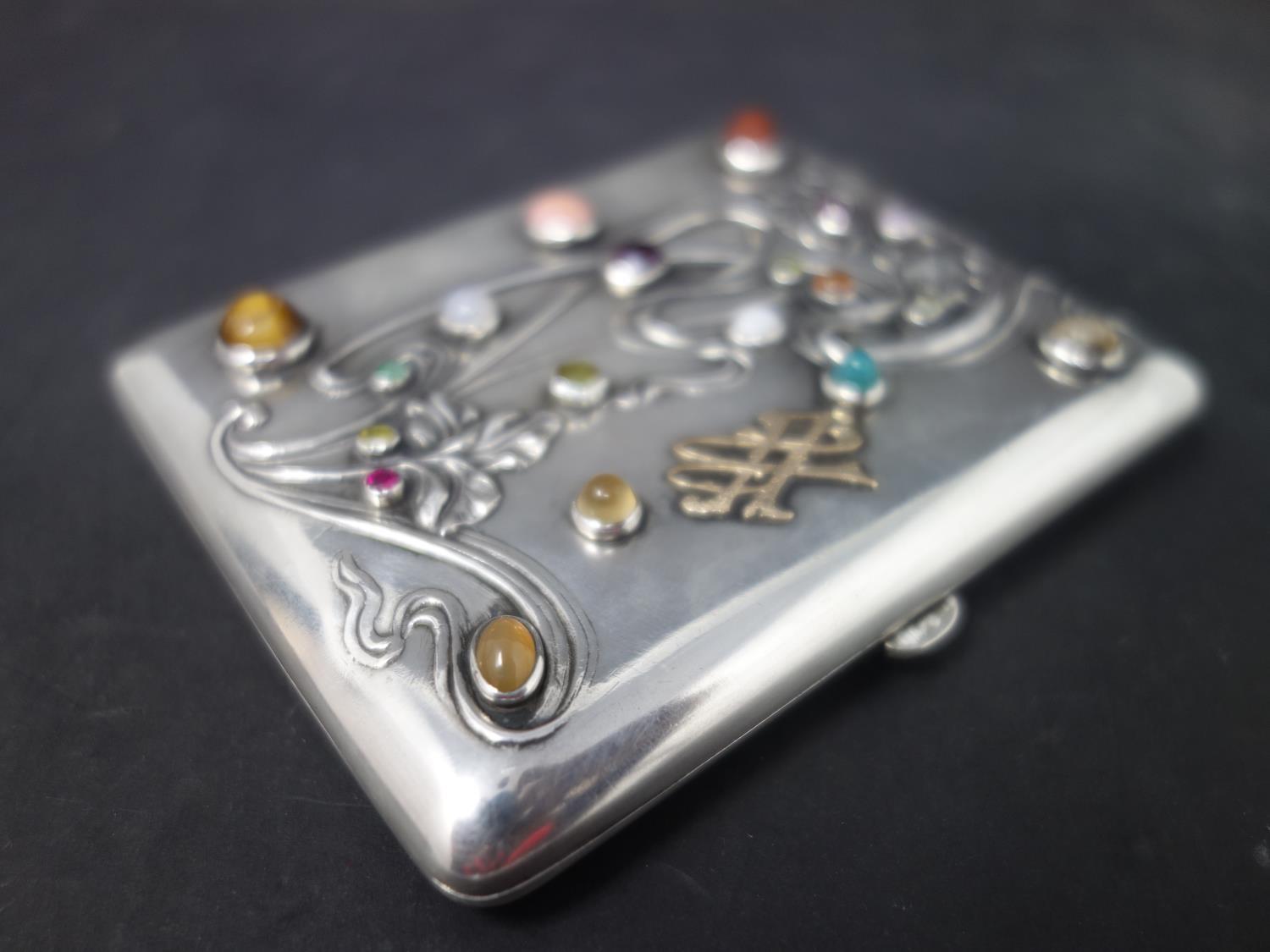 A 19th century Russian silver cigarette case, set with semi-precious and precious stones, to include - Image 2 of 3