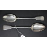 Two Victorian silver fiddle pattern serving spoons, London 1861, total weight approx. 6.81 troy oz