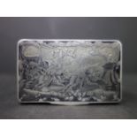 A rare 19th century Russian silver snuff box, with niello decoration, the top engraved with battle