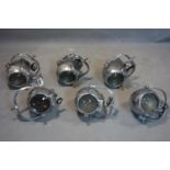 A set of 6 vintage chrome industrial spotlights by "Strand Electric"