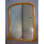 20th century softwood over mantle mirror, H.115 x W.83 cm