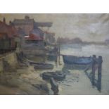 British school 20th century, 'At the dock', oil on canvas, framed, 95 x 87cm