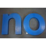 Two vintage metal advertising letters "NO", H.70cm