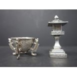A 19th century Chinese silver pagoda pepperette, H.17cm, stamped sterling, approx. 30g, together