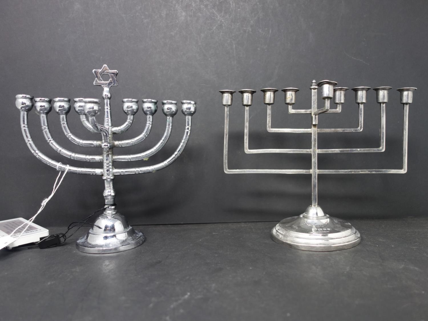 A silver menorahs, to include one by Nathan Shore London 1926, 248g, approx 7.9 troy oz