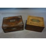 Two small Victorian jewellery boxes with fluid inlay in pewter and mother of pearl, each