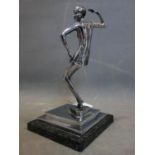 A large 1930's Art Deco chrome figural study of a dancing lady, on square marble base, H.33cm