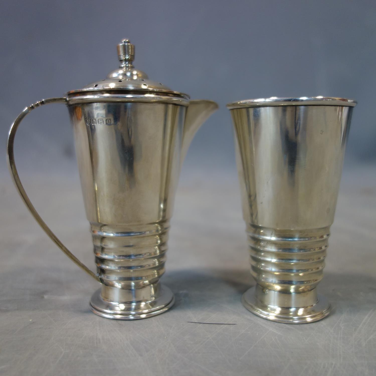 Art Deco silver jug and sifter, marked J B Chatterley & Sons Ltd, 1938, together with a pumpkin - Image 2 of 7