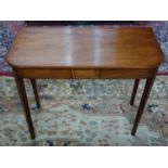 A 19th century inlaid mahogany console table raised on tapered legs, H.73 W.93 D.44cm