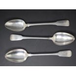 A pair of George III silver fiddle pattern serving spoons, London 1805, maker's mark SH, together