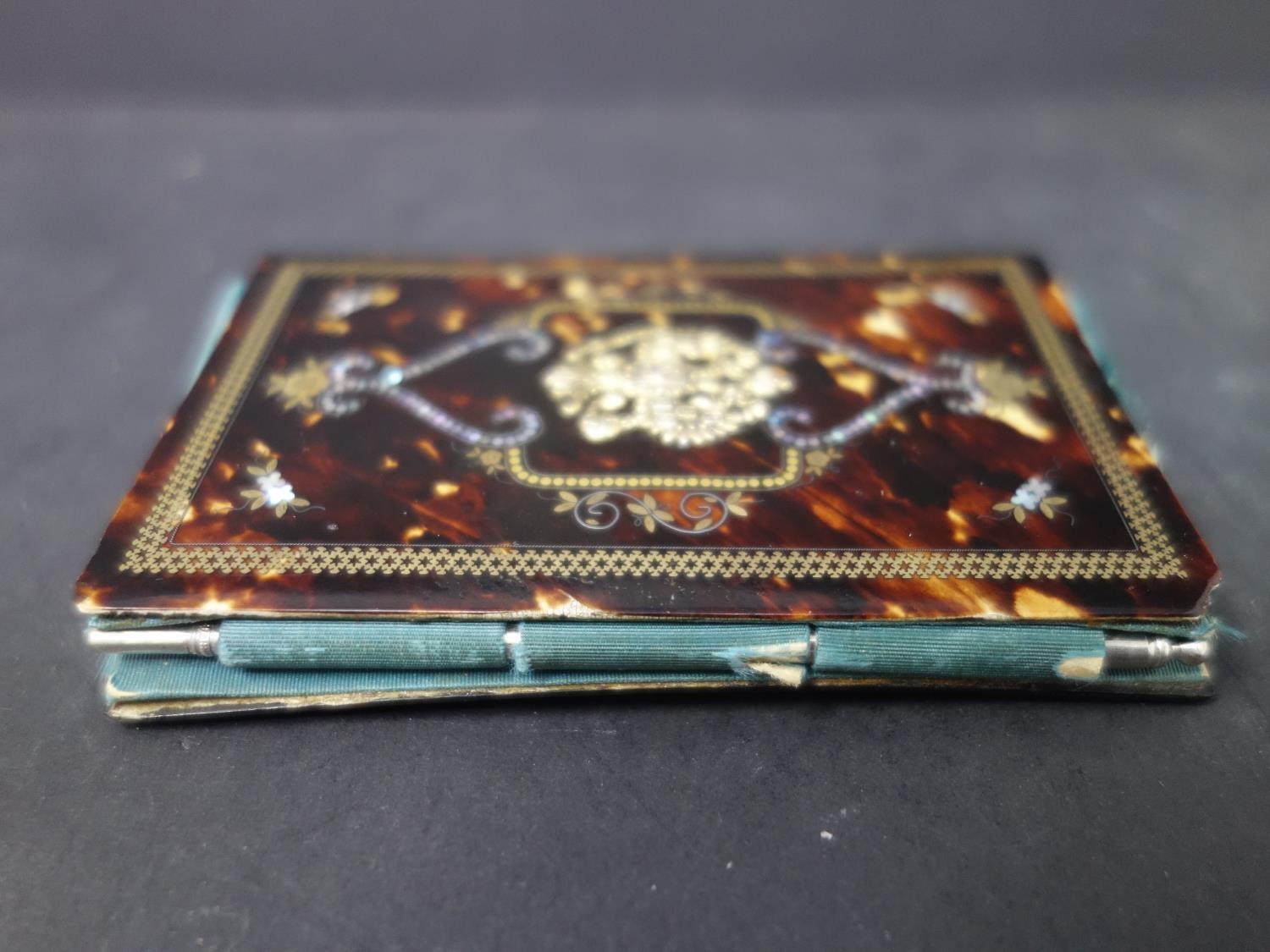 A 19th century Imperial Russian tortoiseshell and gilt inlaid note book, with central yellow metal - Image 2 of 5