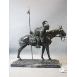An early 20th century bronze sculpture of a Dragoon on horseback in the Royal Italian Army, raised