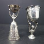 Two silver miniature silver wager/wedding cups, probably Continental, in the form of ladies, one