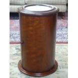 A Victorian mahogany cylindrical plinth cabinet with marble top, H.64 D.40cm